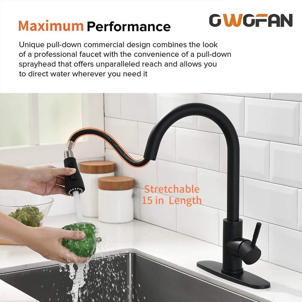 OWOFAN Touch on Kitchen Faucet Smart Kitchen Sink Faucet with Pull Down Sprayer Kitchen Bar Sink Faucet Stainless Steel Black 68-1068R