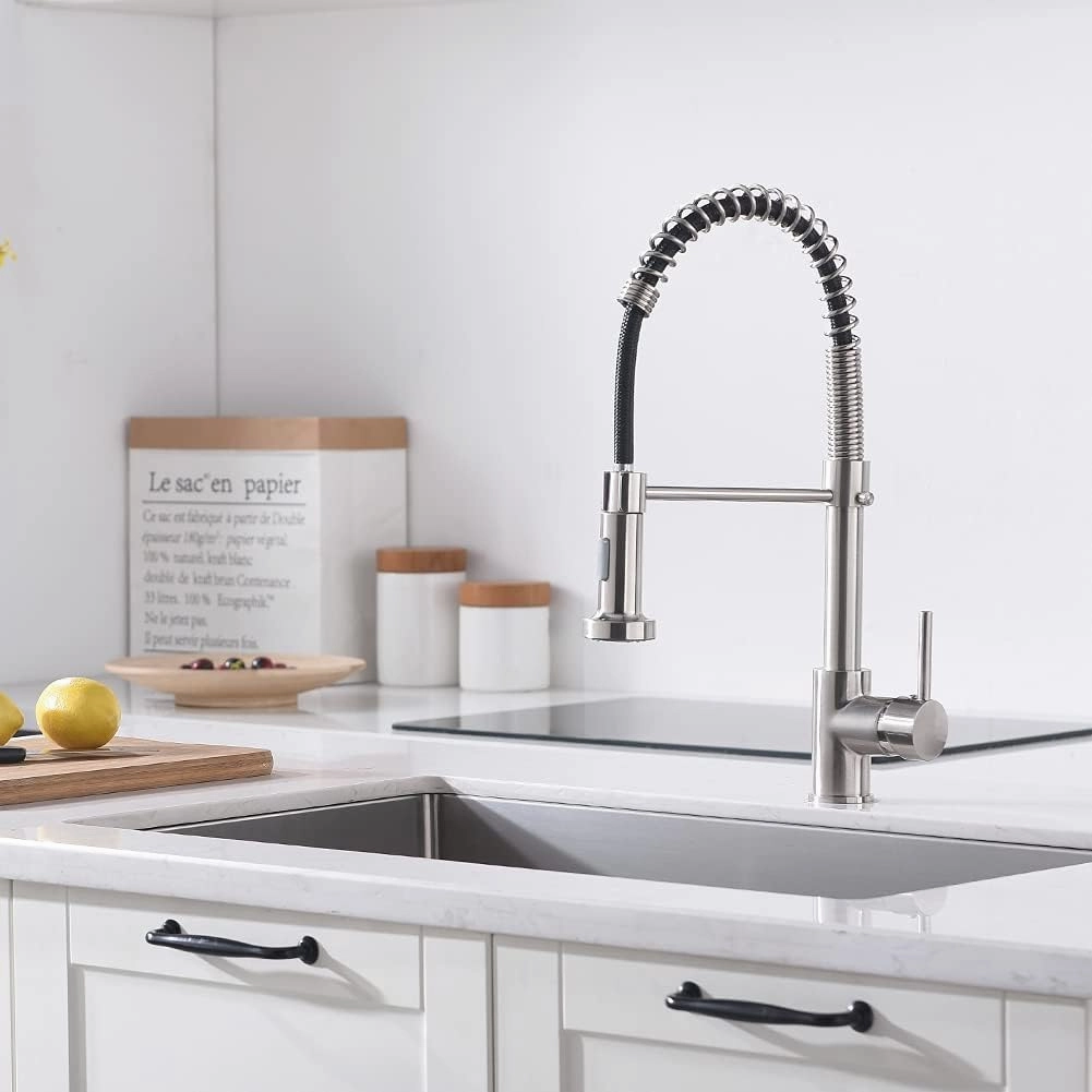 OWOFAN Kitchen Faucet with Pull Down Sprayer Industrial 1 Handle 1 Hole Or 3 Hole Faucet for Farmhouse Camper Laundry Utility Rv Wet Bar Sinks, Stainless Steel Brushed Nickel