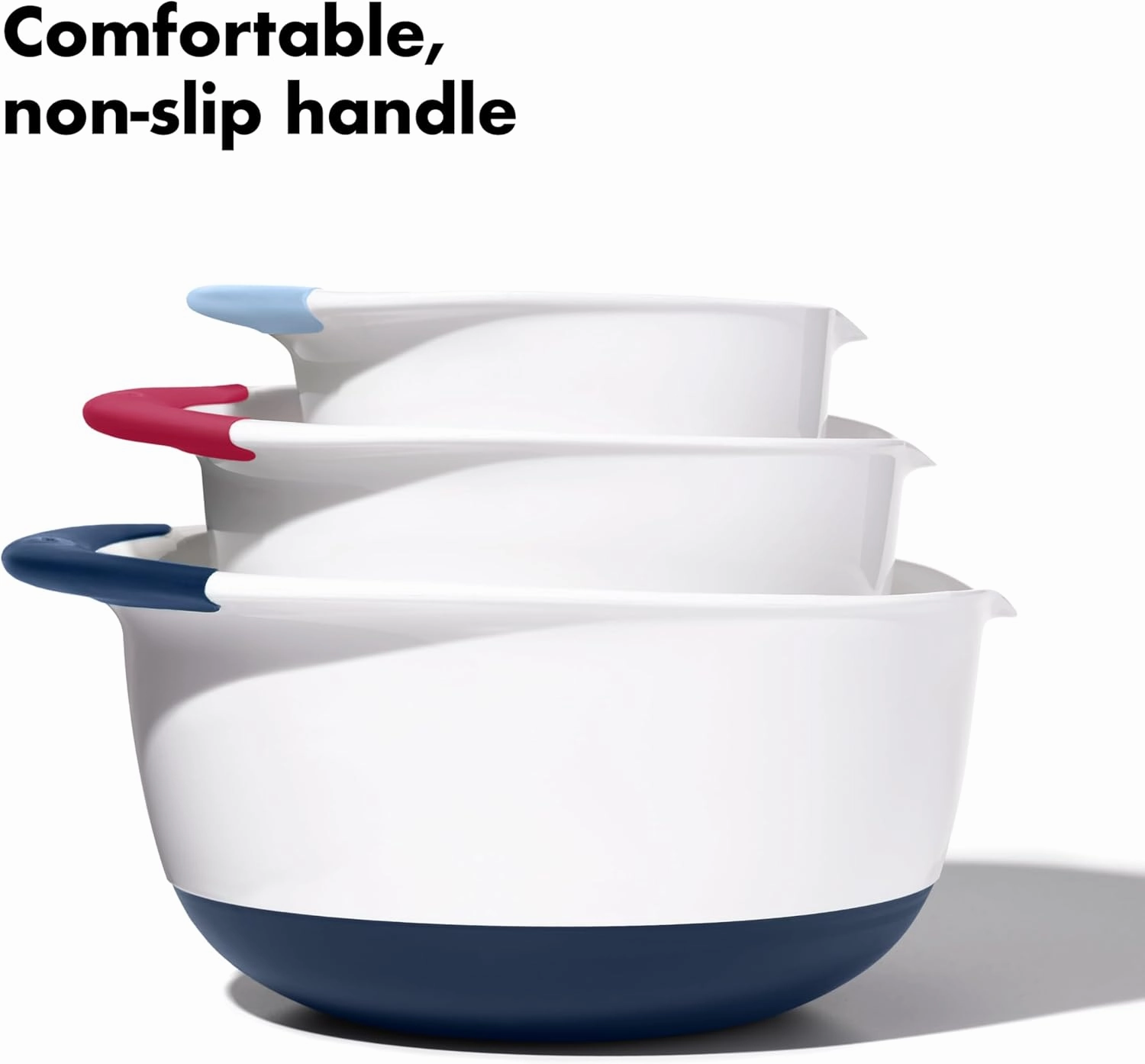 OXO,plastic Good Grips 3-Piece Mixing Bowl Set – Blueberry, Jam & Seltzer Handles​,4.7 LITERS, Large