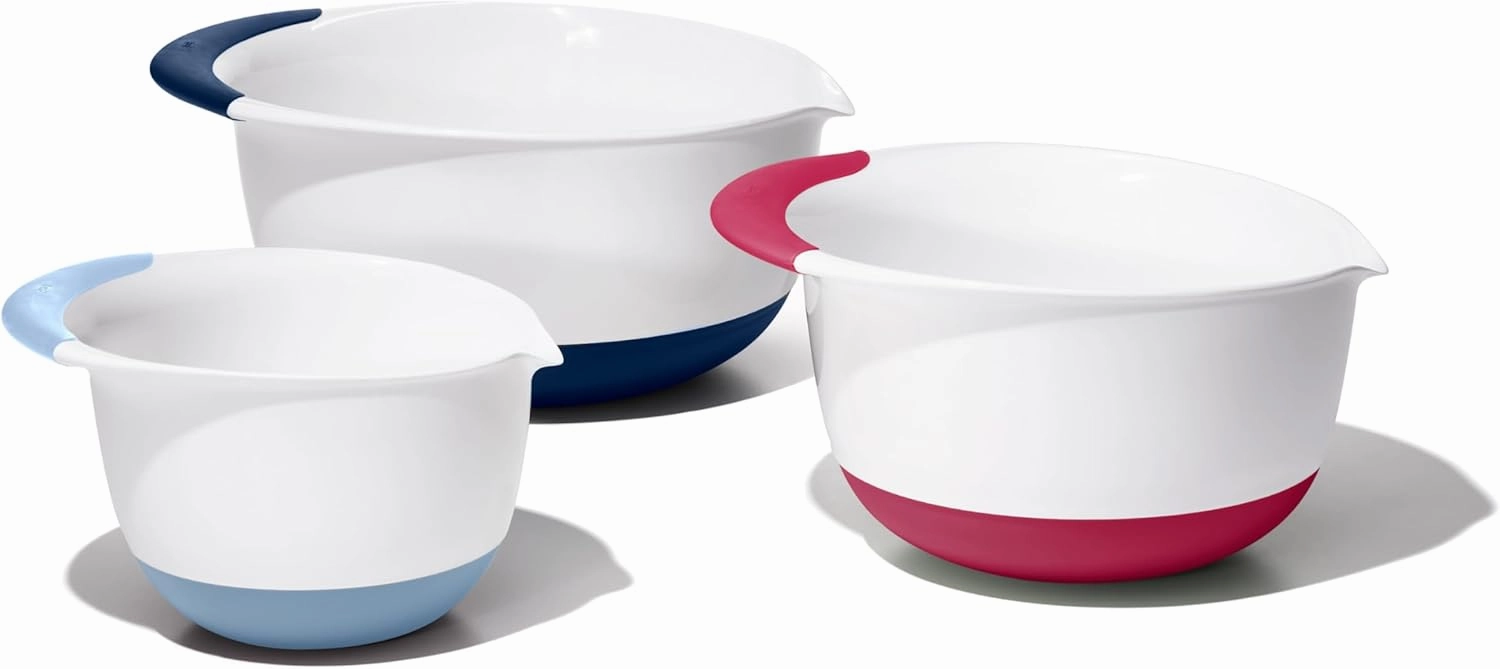 OXO,plastic Good Grips 3-Piece Mixing Bowl Set – Blueberry, Jam & Seltzer Handles​,4.7 LITERS, Large