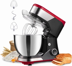 P'RICH Stand Mixer，8-Speed 600W Tilt-Head Electric Stand Mixer，3-In-1 Kitchen Mixer with Bowl, Dough Hook, Whisk and Beater, Food Mixer for Baking, Cake and Most Home Cooks,Red