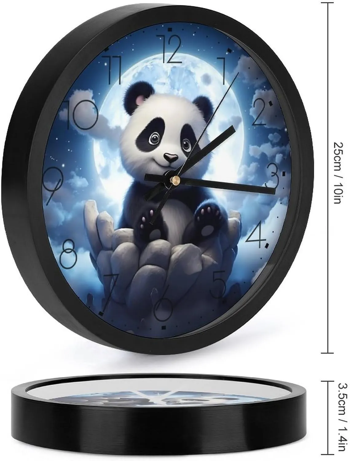 Panda Admiring The Moon Wall Clock 10 Inch Silent Non-ticking Battery Operated Decorative Clock for Kitchen Bedroom