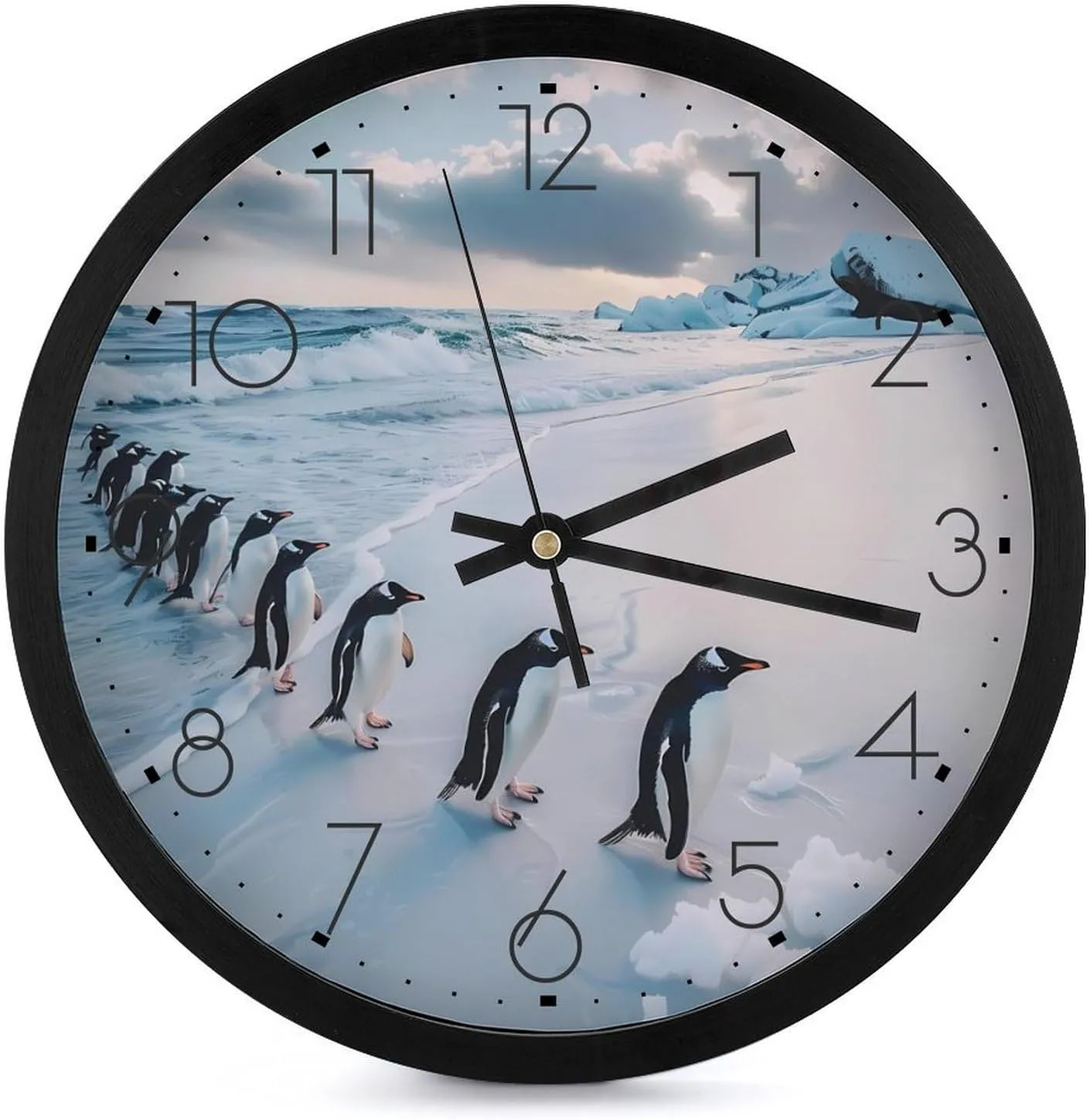 Penguins Wall Clock 10 Inch Silent Non-ticking Battery Operated Decorative Clock for Kitchen Bedroom