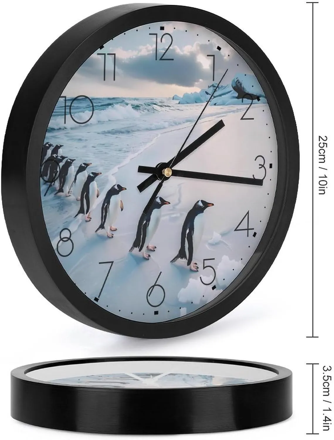 Penguins Wall Clock 10 Inch Silent Non-ticking Battery Operated Decorative Clock for Kitchen Bedroom