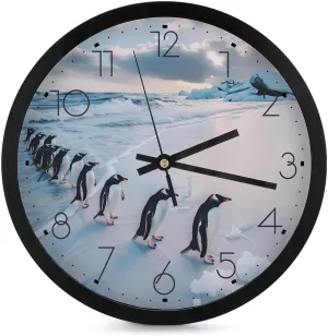 Penguins Wall Clock 10 Inch Silent Non-ticking Battery Operated Decorative Clock for Kitchen Bedroom