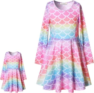 Perfashion Matching Girls&Dolls Sleeveless/Long Sleeve A-Line Dresses Unicorn Festival Skirts