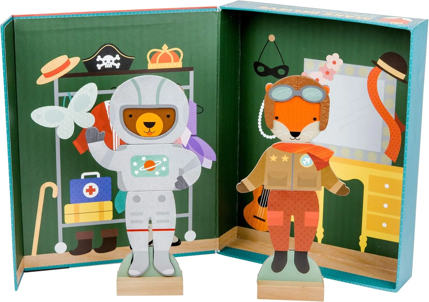 Petit Collage Magnetic Dress Up, Make-Believe Animal Costumes – Game Board with Mix and Match Pieces, Ideal for Ages 3  – Includes 2 Dolls and 35 Creative Magnetic Pieces