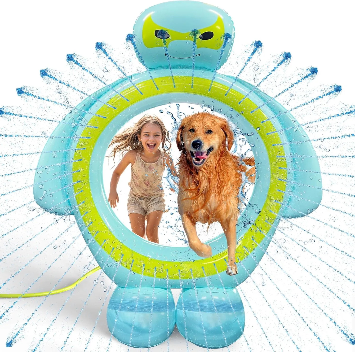 PETNF Dog Water Sprinkler & Agility Training Jumps 2-in-1 Inflatable Sprinkler for Families and Pets to Play Outdoors in The Summer 50 inches for Large/Small Dogs