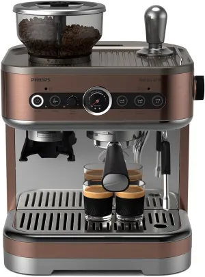 PHILIPS Barista Brew Semi Automatic Espresso Machine - Single & Double Espresso   Americano Button, 280g Dual Bean Container   Grinder, Intuitive Guidance, Calibrated Tamping, Metal Cappuccino