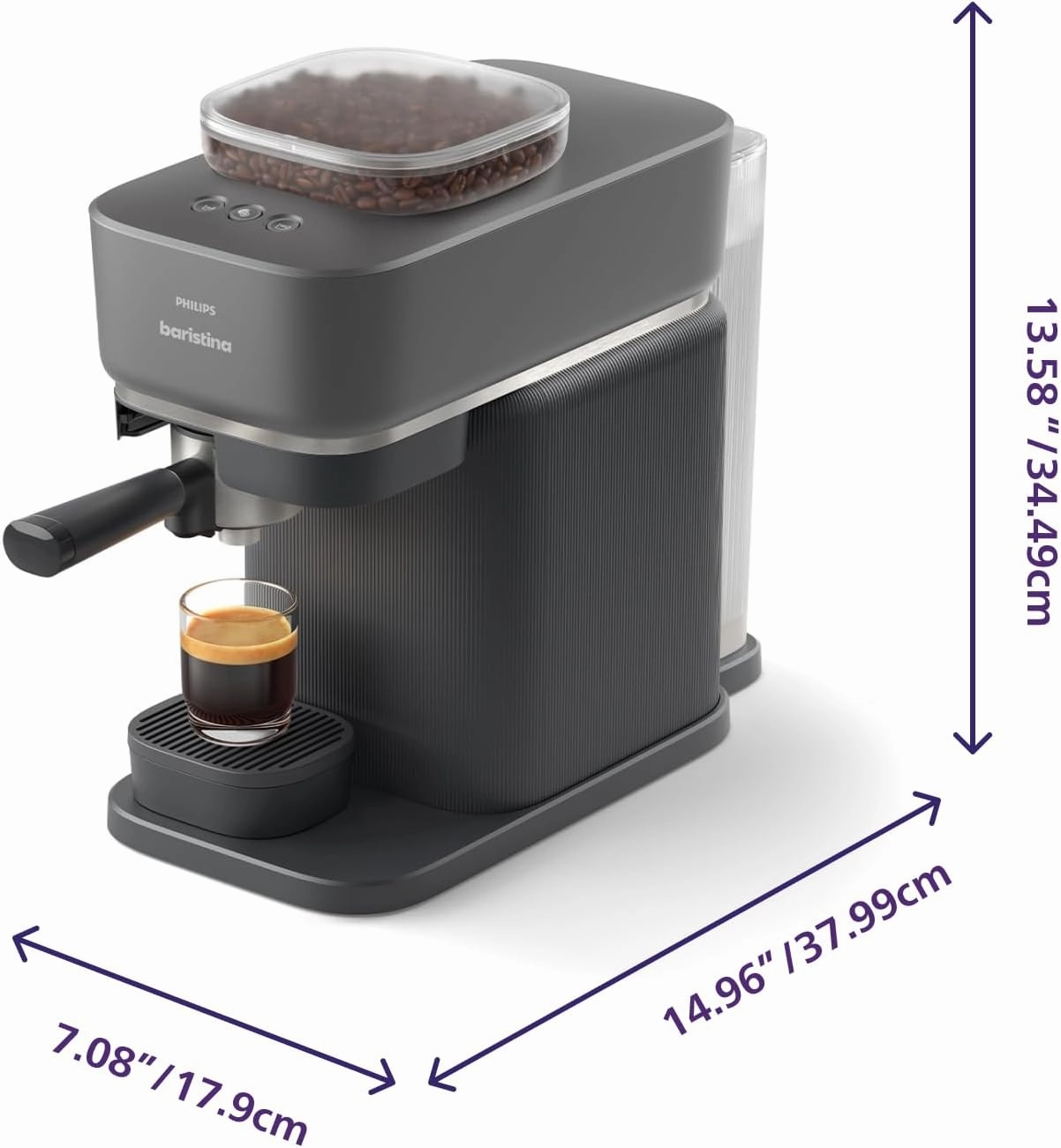 PHILIPS Baristina Espresso Machine, Grind, Tamp & Brew Coffee Beans in One Swipe, Compact, 16 Bar Pump Pressure, Automatic Grinder, Black with Black Portafilter (BAR300/60)
