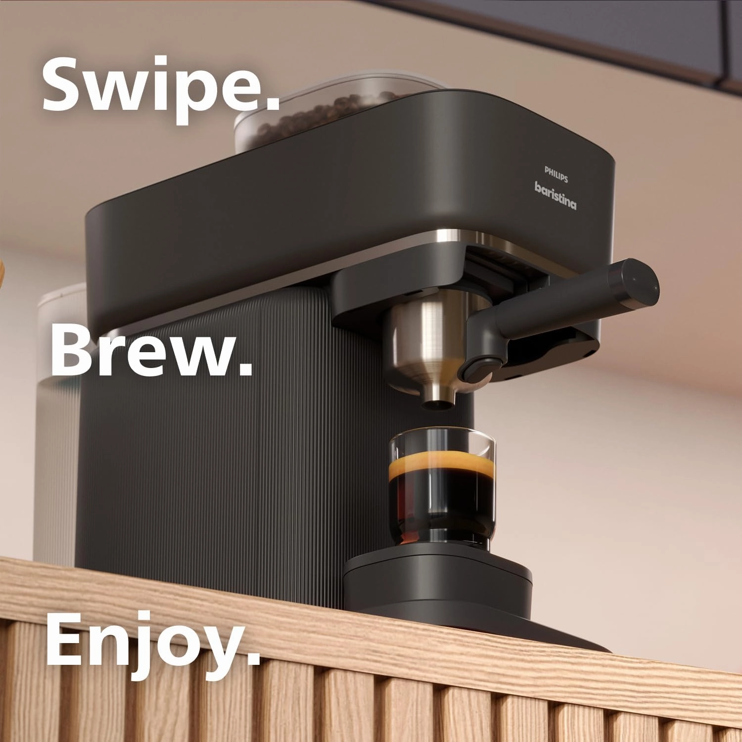 PHILIPS Baristina Espresso Machine, Grind, Tamp & Brew Coffee Beans in One Swipe, Compact, 16 Bar Pump Pressure, Automatic Grinder, Black with Black Portafilter (BAR300/60)