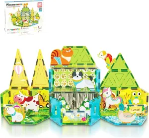 PicassoTiles Magnet Tile Building Blocks Farm Animal Toy Set with 8 Character Action Figures Magnetic Tiles STEM Learning Kit Playset Educational Pretend Play Preschool Toddler Child Kid Age 3  PTQ17