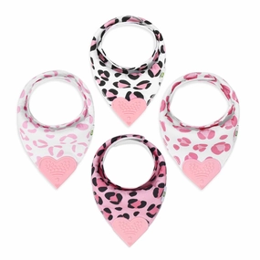 Pickle & Olive - Baby Bandana Girl Teething Bibs with Attached Silicone Teether - Set of 4 -Leopard