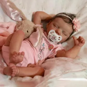 Pinky Reborn Baby Dolls 18 Inch Girl Eyes Closed Realistic Newborn Baby Dolls Full Body Poseable Dolls Anatomically Correct with Clothes and Toy Accessories Toy for Ages 3 