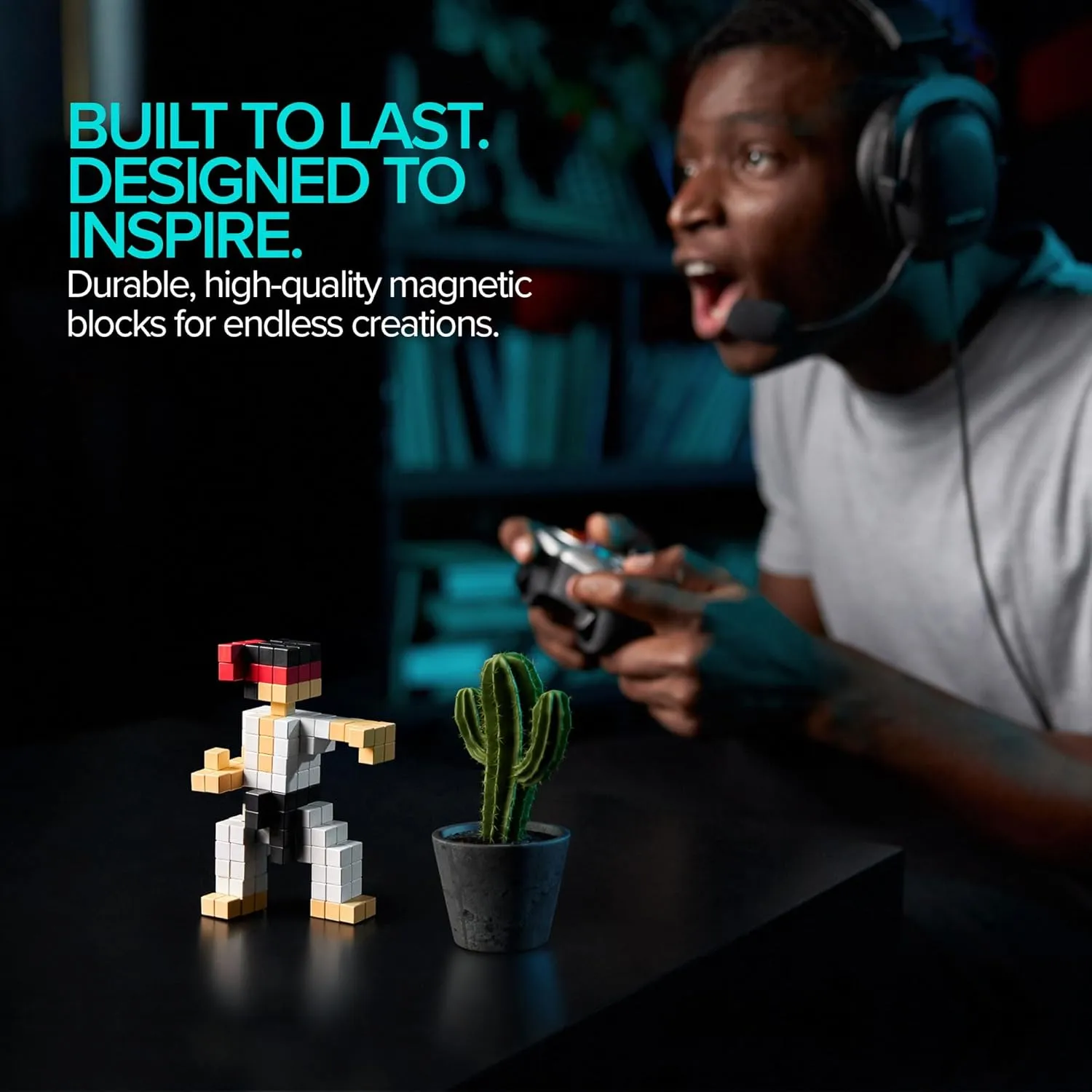 PIXIO Coffee - Tiny Magnetic Blocks Building Toy in The Pixel Art Style with Free App - 5/16" Plastic Cubes with 6 Magnets Inside - Open Ended Toy - Creativity Toy for Ages 6  - 60pcs