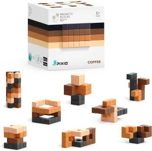 PIXIO Coffee - Tiny Magnetic Blocks Building Toy in The Pixel Art Style with Free App - 5/16" Plastic Cubes with 6 Magnets Inside - Open Ended Toy - Creativity Toy for Ages 6  - 60pcs