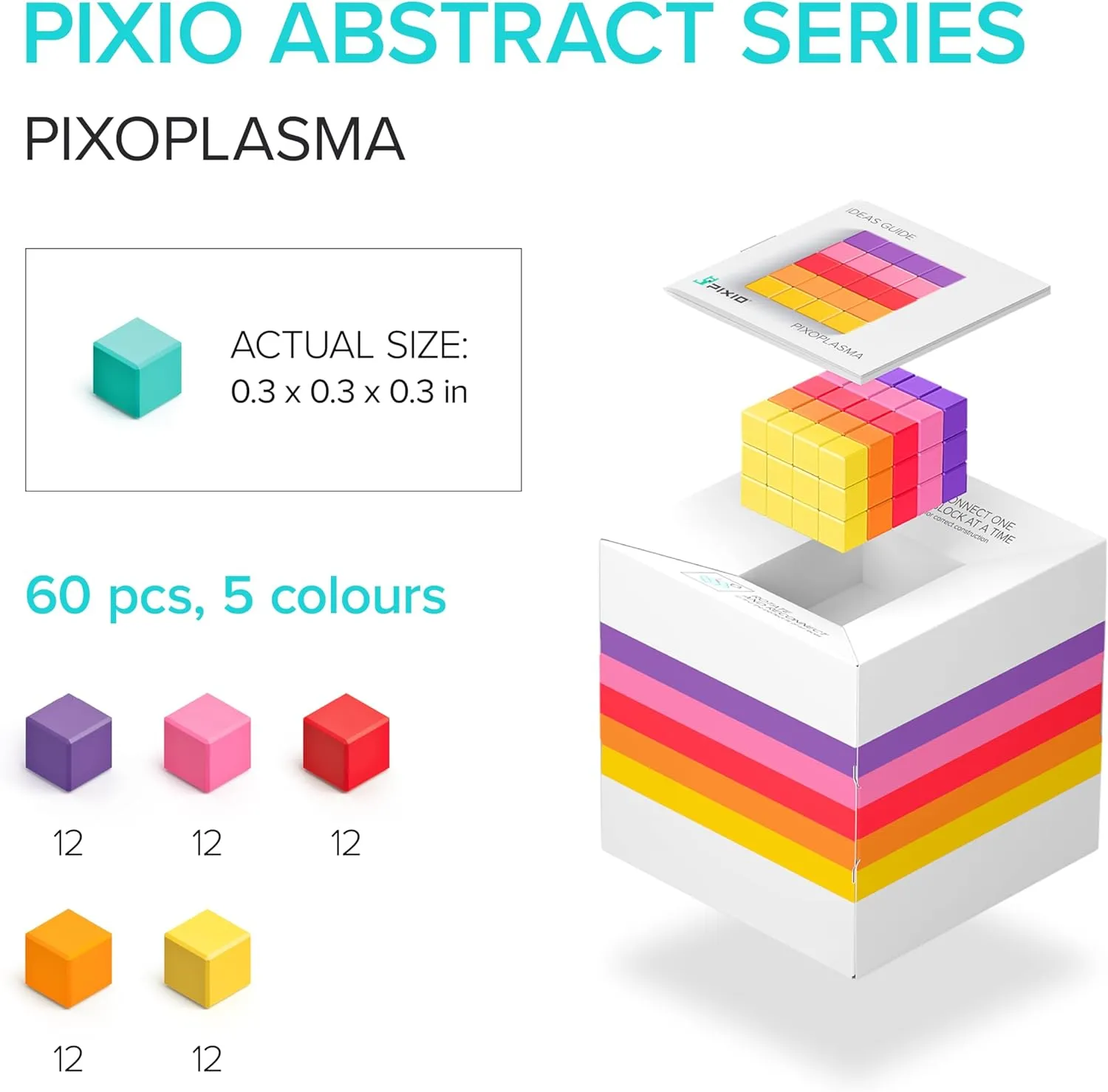 PIXIO PIXOPLASMA - Tiny Magnetic Blocks Building Toy in The Pixel Art Style with Free App - 5/16" Plastic Cubes with 6 Magnets Inside - Open Ended Toy - Creativity Toy for Ages 6  - 60pcs