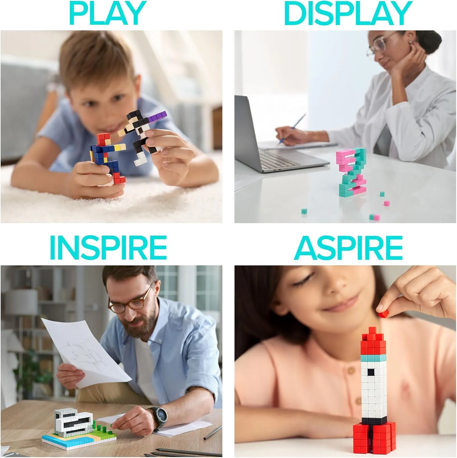 PIXIO PIXOPLASMA - Tiny Magnetic Blocks Building Toy in The Pixel Art Style with Free App - 5/16" Plastic Cubes with 6 Magnets Inside - Open Ended Toy - Creativity Toy for Ages 6  - 60pcs