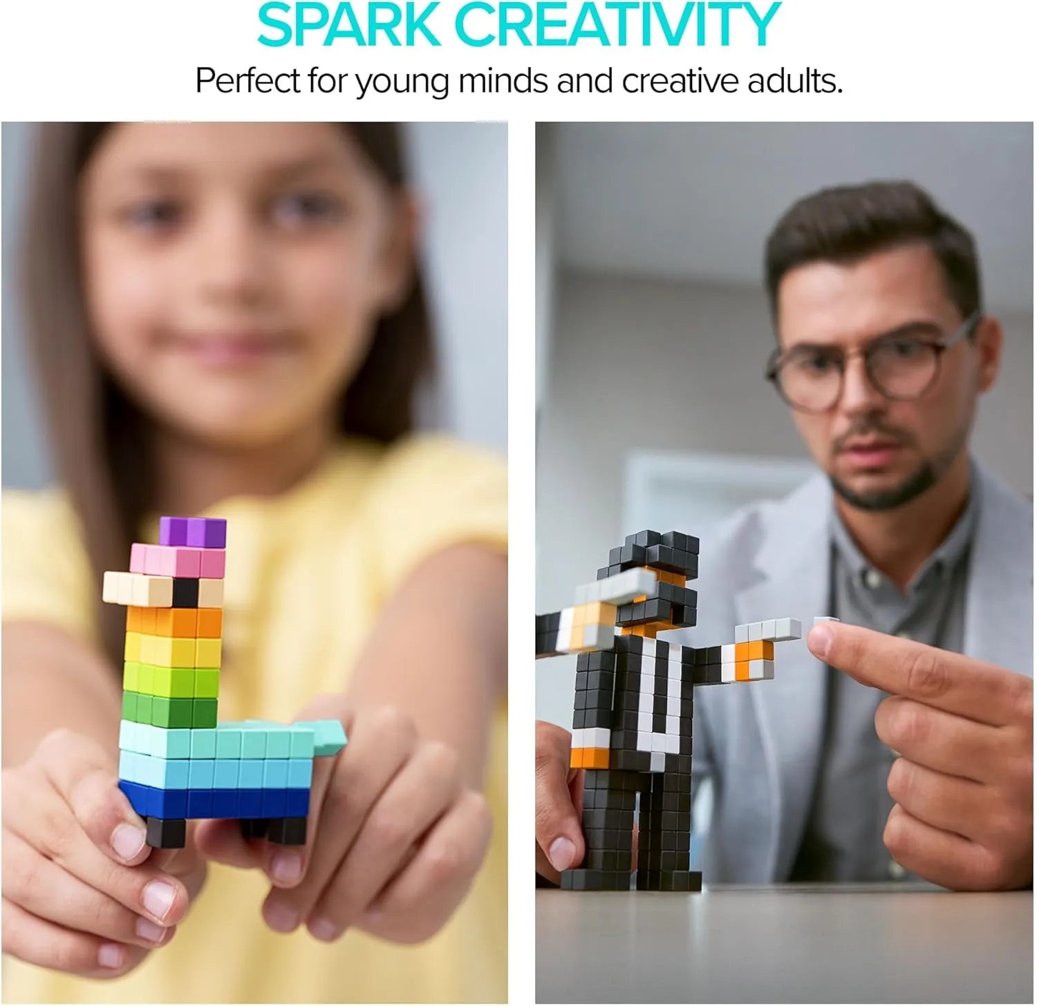 PIXIO PIXOPLASMA - Tiny Magnetic Blocks Building Toy in The Pixel Art Style with Free App - 5/16" Plastic Cubes with 6 Magnets Inside - Open Ended Toy - Creativity Toy for Ages 6  - 60pcs