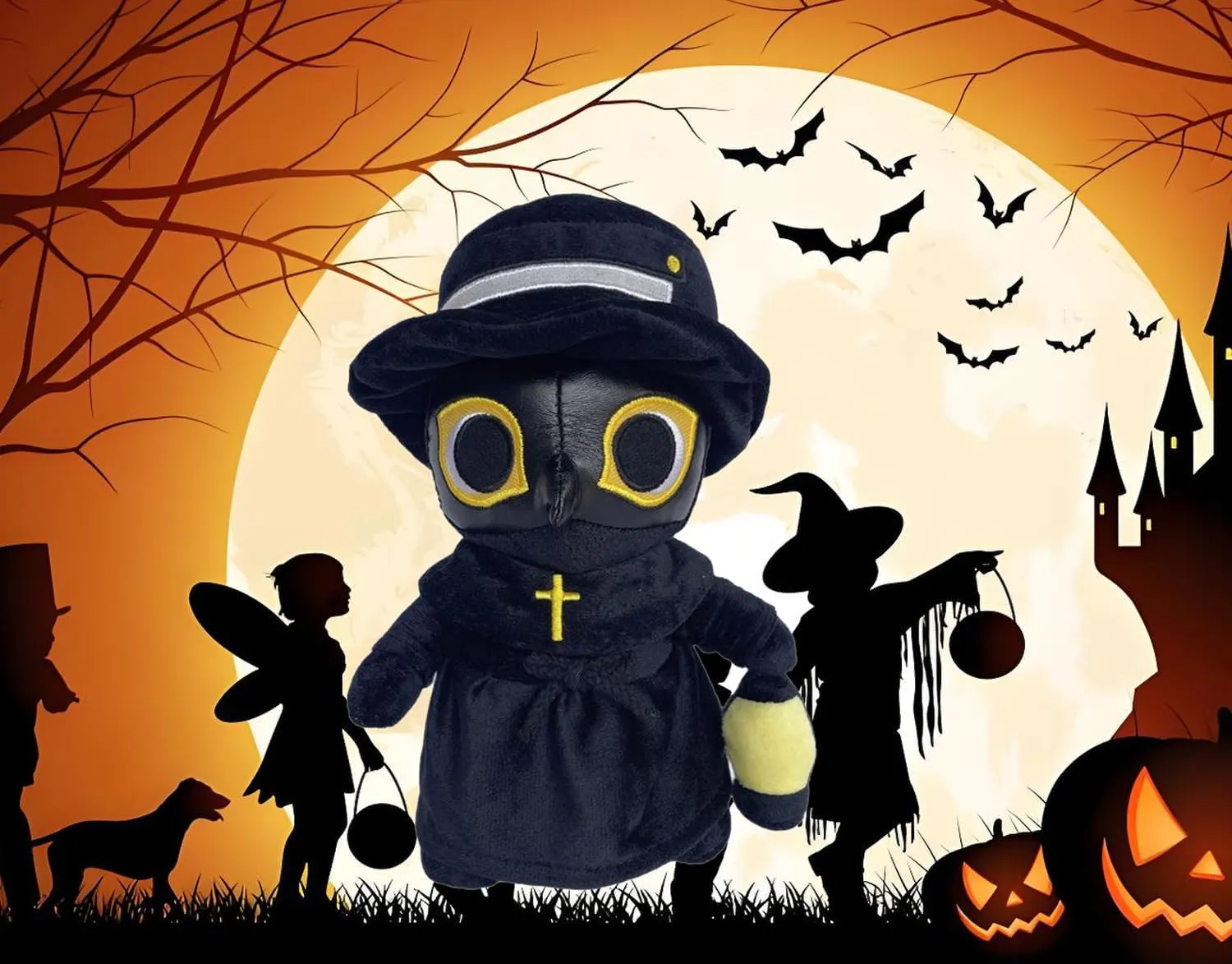 Plague Doctor Plush Toy, 10" Cute Stuffed Plush Pillow Doll, Soft Gmaes Plushie Toy Halloween Hugging Cushion Decor, Present for Fans Kids and Adults (B)