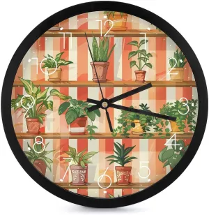 Plants Wall Clock 10 Inch Silent Non-ticking Battery Operated Decorative Clock for Kitchen Bedroom
