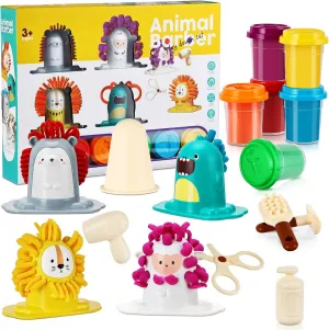 Play Color Dough Set for Kids Ages 4-6, 16PCS Hair Salon Playset, Art Crafts Haircut Play Toys for Girls Boys 3 , Animal Barber Color Dough Set, Easter Christmas Birthday Gift Preschool Toddler Toy