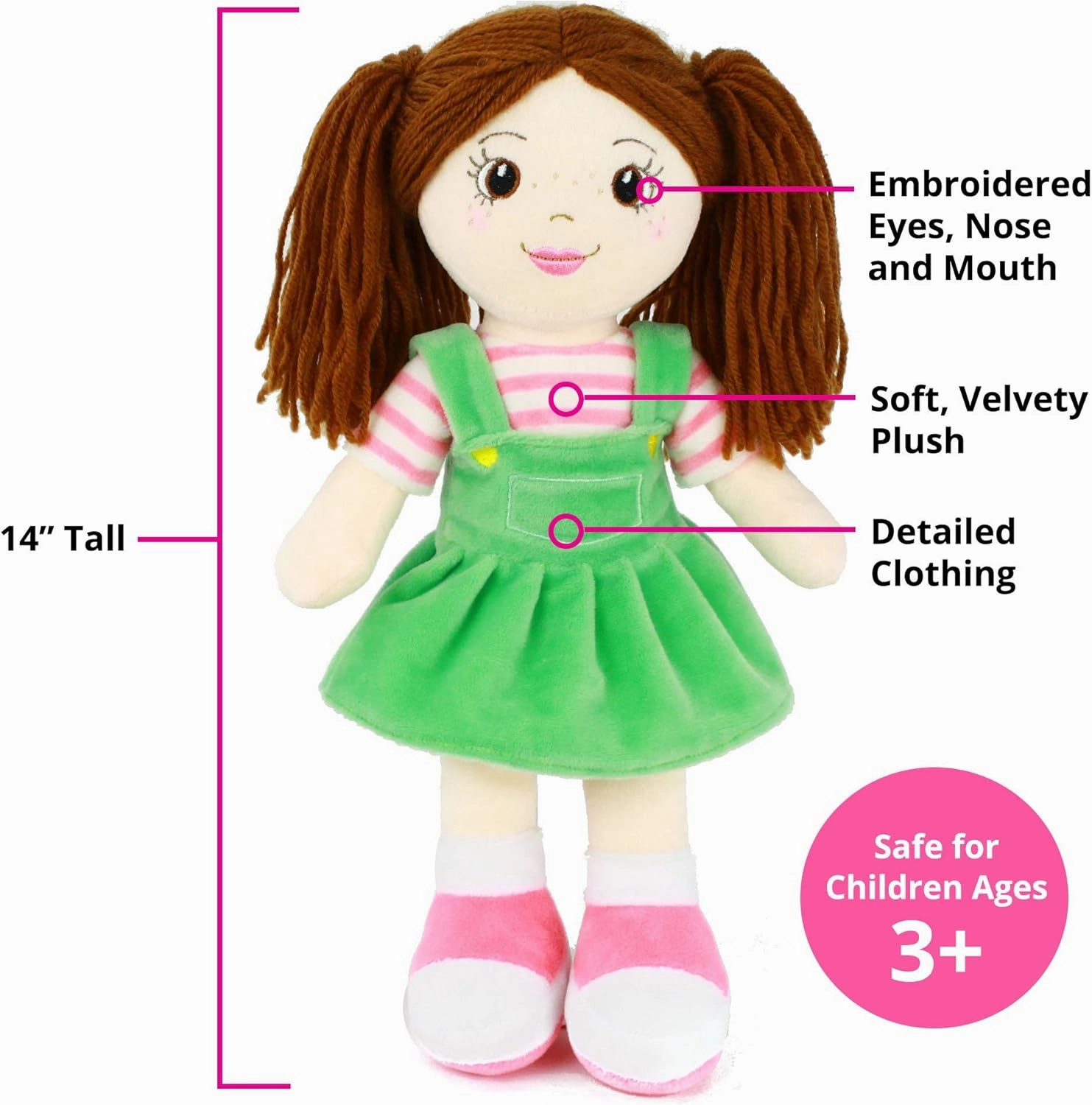 Playtime by Eimmie 14" Soft Baby Doll for Girls (Allie) - Plush Rag Doll for Toddlers & Infants, Washable Stuffed Toy with Sensory Fabric Body - Great for Baby Showers, Birthdays & Special Occasions