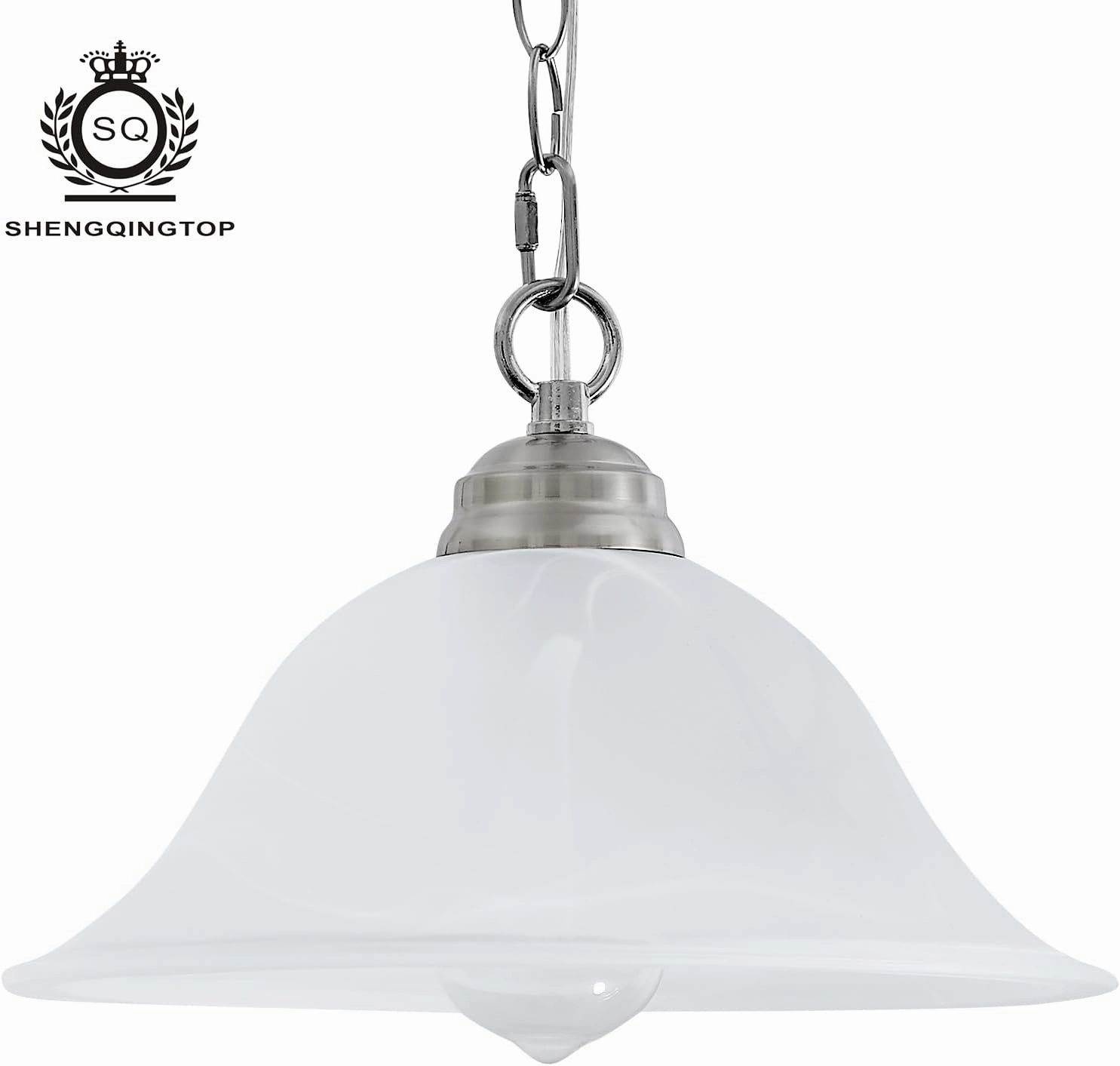 Plug in Pendant Light Alabaster Glass Shade Hanging Lamp with On/Off Switch,16.4Ft Cord & 14.7Ft Chain Dimmable Brushed Nickel Swag Light Fixture for Kitchen Sink Bar Nook Farmhouse