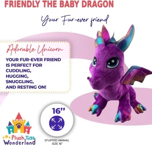 Plush Toys Wanderland Friendly The 16 inch Baby Dragon Stuffed Animal Soft Fantasy Creature Toy Kawaii Cute Dragon Plushie Kids Toddlers Girls Boys Birthday Cuddly Mythical Beast Doll