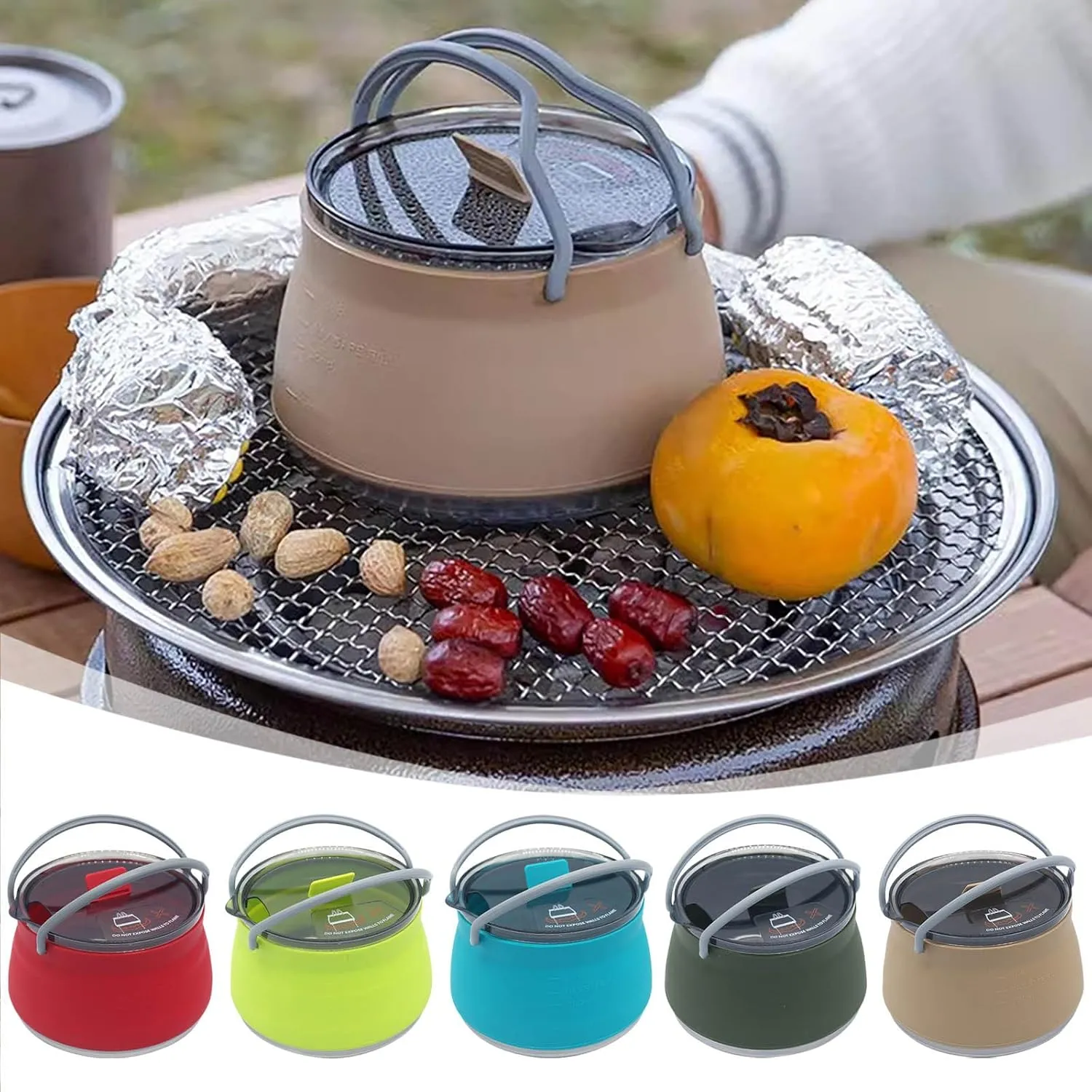 Portable Foldable Camping Cooking Pots, Backpacking Silicone Stove with Lid, Lightweight Camping Cookware for Indoor Home Kitchen Outdoor Travel Outdoor Hiking Camping (Blue)