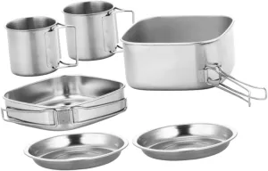 Portable Stainless Steel Camping Pot Set Folding Skillet Utensils Cooking Accessories for Outdoor Camping Hiking Rv Trips