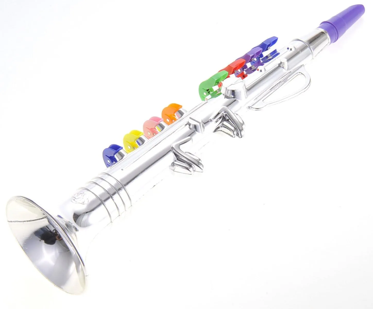 PowerTRC Kids Clarinet Music Toy | Wind Musical Instrument | 8 Colored Keys | Toddlers | Learning Clarinet | Metallic Silver