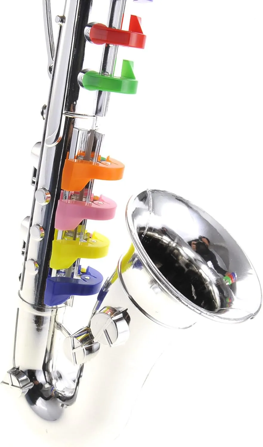 PowerTRC Kids Saxophone Music Toy | Wind Musical Instrument | 8 Colored Keys | Toddlers | Learning Saxophone | Metallic Silver