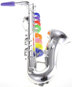PowerTRC Kids Saxophone Music Toy | Wind Musical Instrument | 8 Colored Keys | Toddlers | Learning Saxophone | Metallic Silver