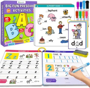 Preschool Learning Activities - Reusable Handwriting Tracing Books for Kids, PreK Kindergarten Workbooks, CVC Word Game, Numbers & Alphabet Educational Learning Toys for 3, 4, 5, 6 Year Old