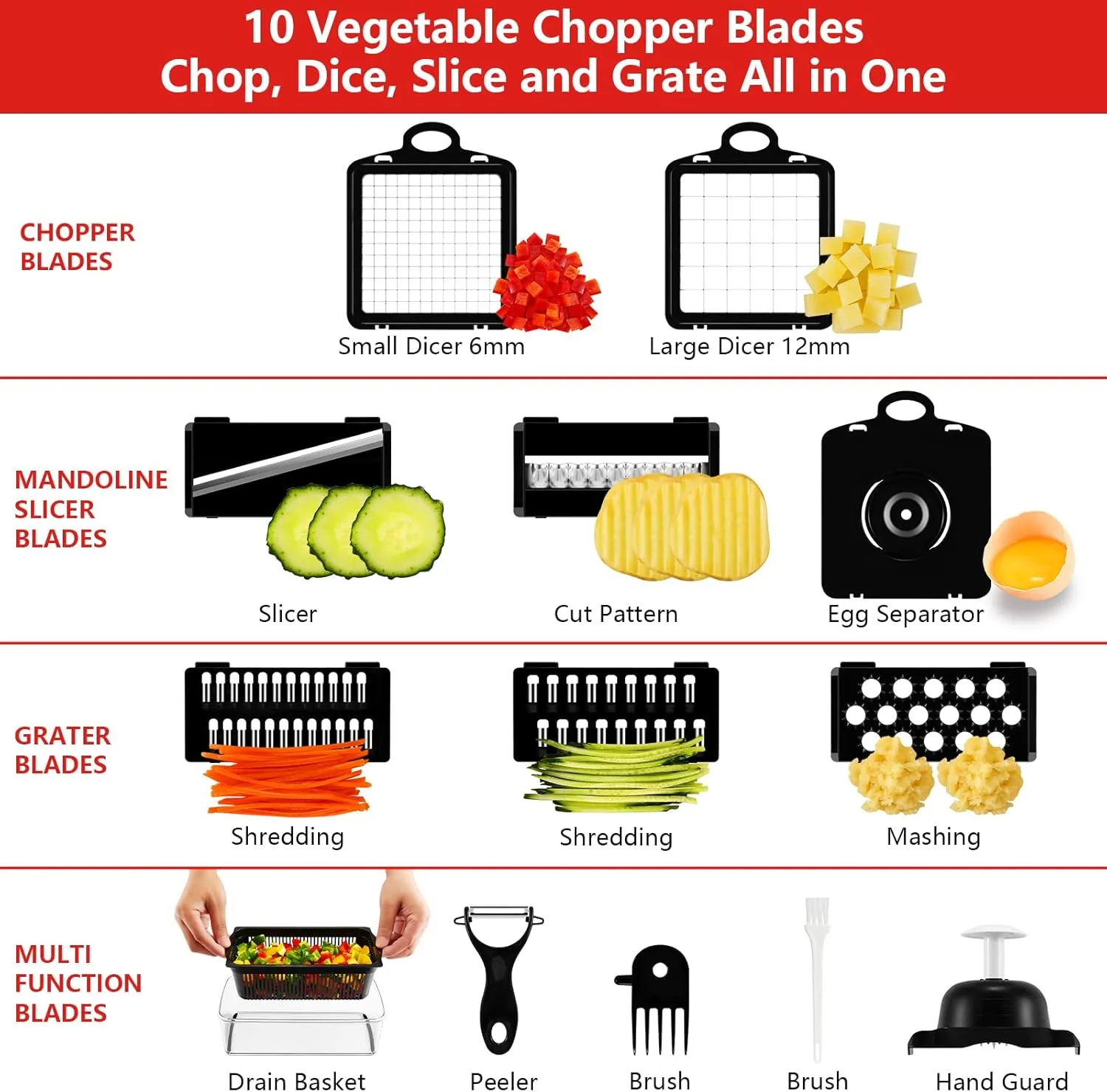 Professional Compact Vegetable Chopper, Veggie Chopper, Chopper Vegetable Cutter, Veggie Chopper with Container, Mandoline Slicer Dicer 9 Inserts