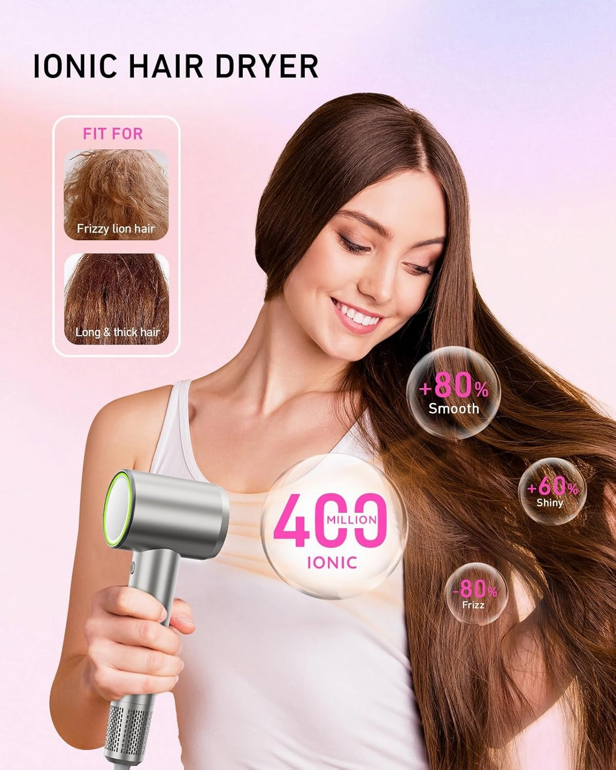 Professional Ionic Hair Dryer 110k RPM High Speed Hair Dryer Negative Ions Hair Dryer, Fast Drying, Lightweight, Quiet, Portable for Home/Travel Essentials,Hair Tools Air Dryer for Hair Silver