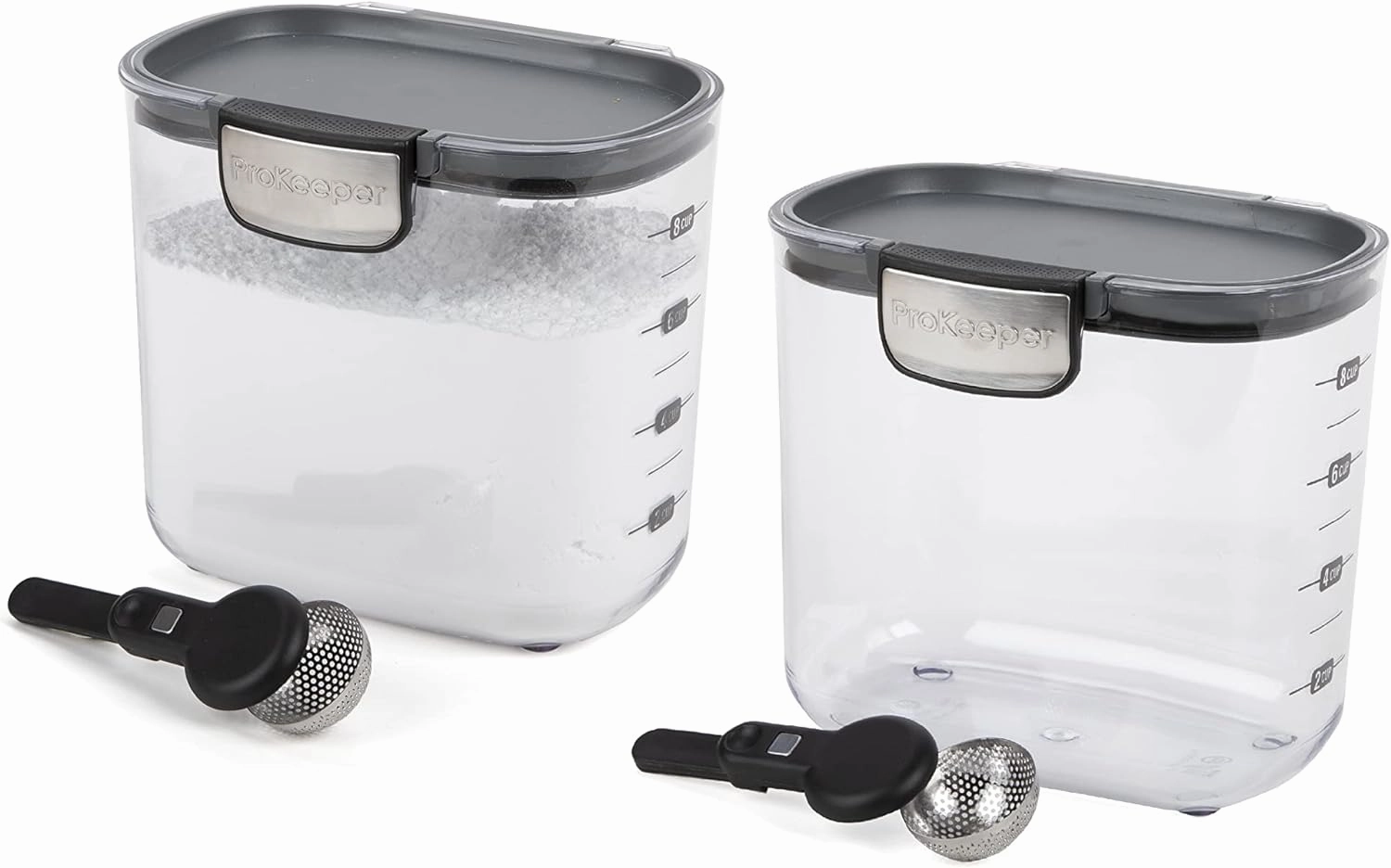 Progressive International ProKeeper  Clear Plastic Airtight Food Baker's Kitchen Storage Organization Container Canister Set with Magnetic Accessories, 2- Piece Set (Powdered Sugar 1.4-Quart)