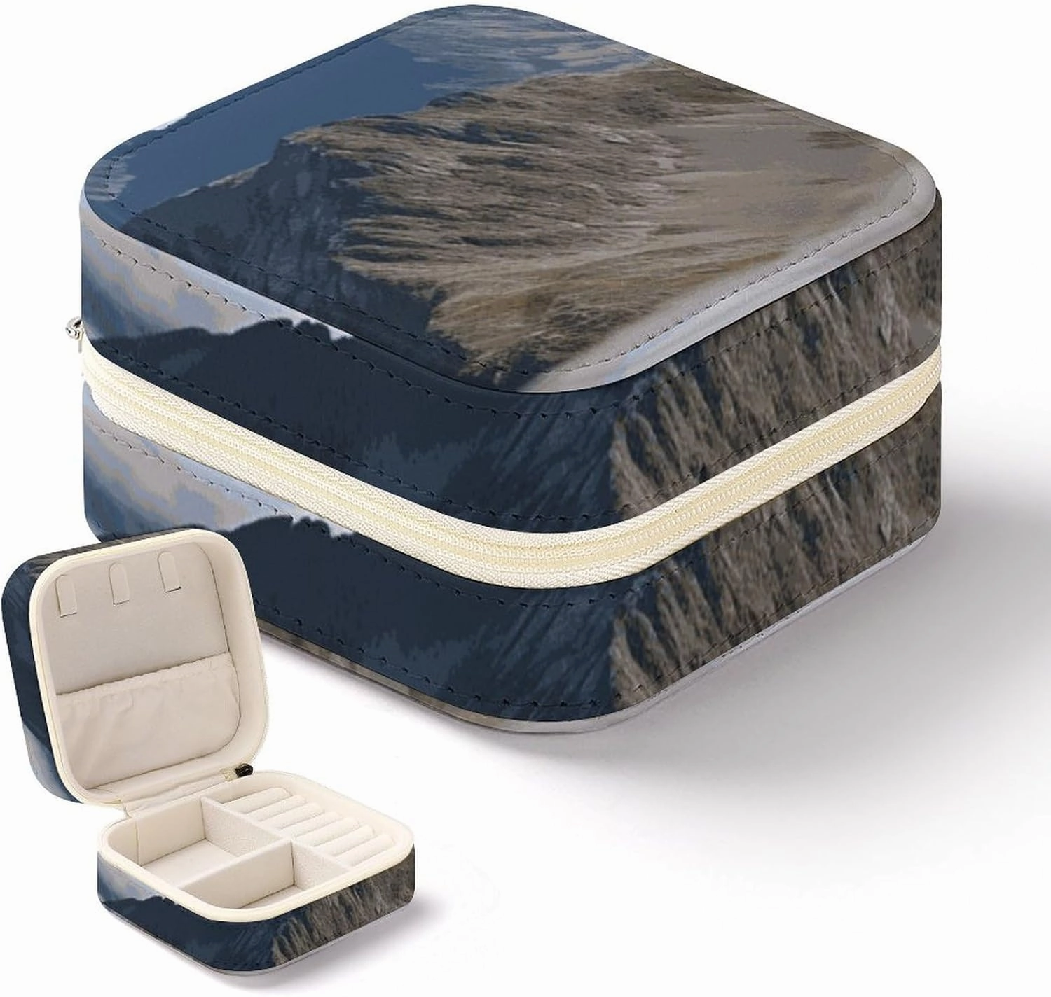 PU Leather Small Jewelry Organizer Summits And Ridges Jewelry Box for Women Mini Travel Jewelry Case Storage Holder Boxes for Stud Earrings Rings Necklaces