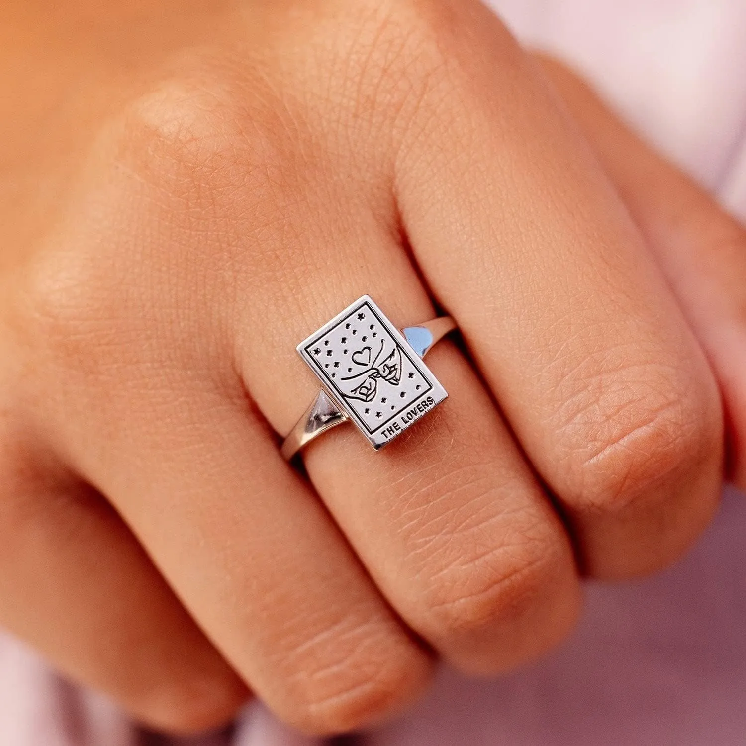 Pura Vida Ring Silver Lover Tarot Card Handmade Ring - Stackable Ring Jewelry, Brass Base with Rhodium Plating - Silver Rings for Women, Cute Rings, Boho Jewelry for Women - Size 5-9