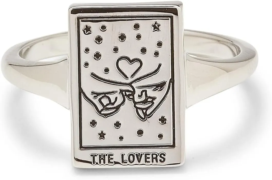 Pura Vida Ring Silver Lover Tarot Card Handmade Ring - Stackable Ring Jewelry, Brass Base with Rhodium Plating - Silver Rings for Women, Cute Rings, Boho Jewelry for Women - Size 5-9