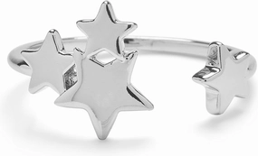 Pura Vida Silver-Plated Starlight Ring - Adjustable Ends, Brass Base, Rhodium Plating - Size 5-9