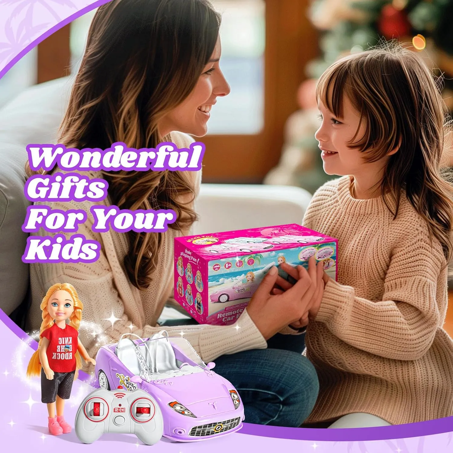 Purple Remote Control Car for Girls, 1:18 Scale RC Cars with LED Light, 2.4 GHZ Pink Truck Toy for Toddlers Kids, Birthday R/C Toys for Boys Girls Aged 4-7 (Batteries Not Included)