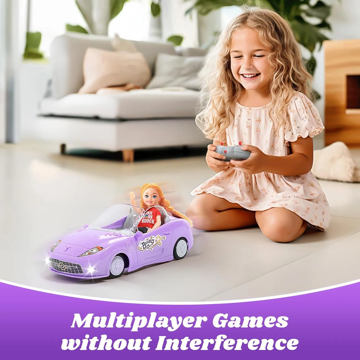 Purple Remote Control Car for Girls, 1:18 Scale RC Cars with LED Light, 2.4 GHZ Pink Truck Toy for Toddlers Kids, Birthday R/C Toys for Boys Girls Aged 4-7 (Batteries Not Included)