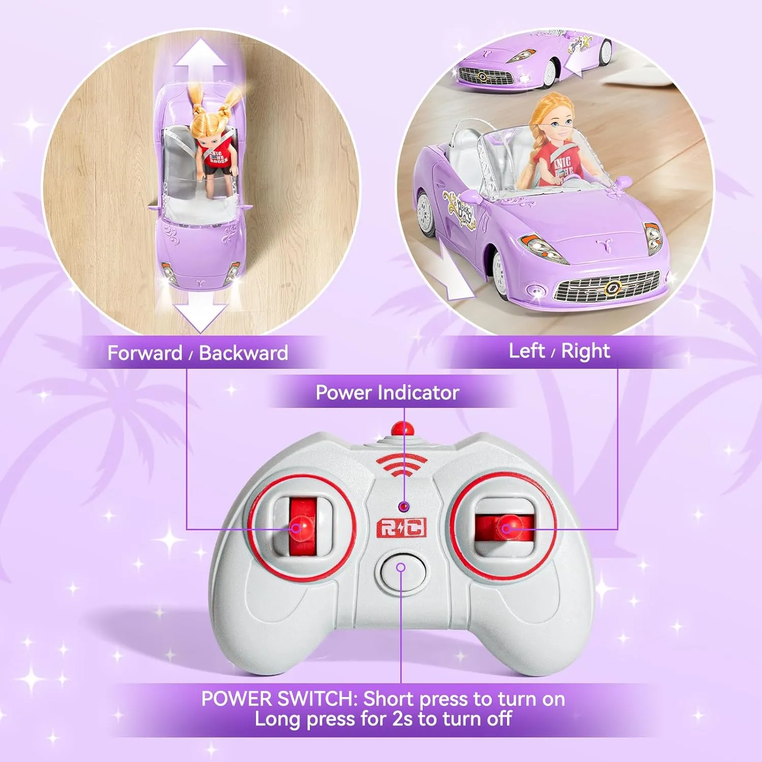 Purple Remote Control Car for Girls, 1:18 Scale RC Cars with LED Light, 2.4 GHZ Pink Truck Toy for Toddlers Kids, Birthday R/C Toys for Boys Girls Aged 4-7 (Batteries Not Included)