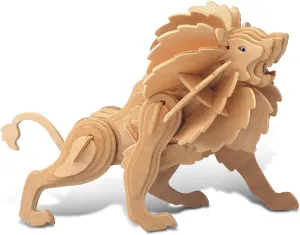 Puzzled 3D Puzzle Lion Wood Craft Construction Model Kit, Unique & Educational DIY Wooden Toy Assemble Model Unfinished Crafting Hobby Safari Animal Puzzle, Build & Paint for Decoration 57 Piece Pack