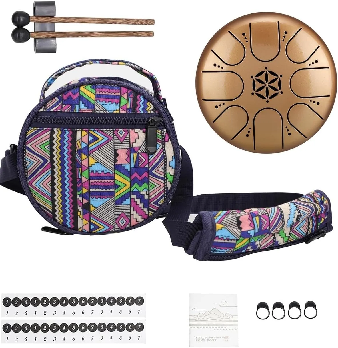 Rain Drum for Outside Garden,Steel Tongue Drum with Carry Bag, 5 Inch 8 Note Handpan Tank Drum Kit, C Major Tongue Drum Instrument (Yellow)