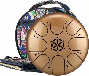 Rain Drum for Outside Garden,Steel Tongue Drum with Carry Bag, 5 Inch 8 Note Handpan Tank Drum Kit, C Major Tongue Drum Instrument (Yellow)