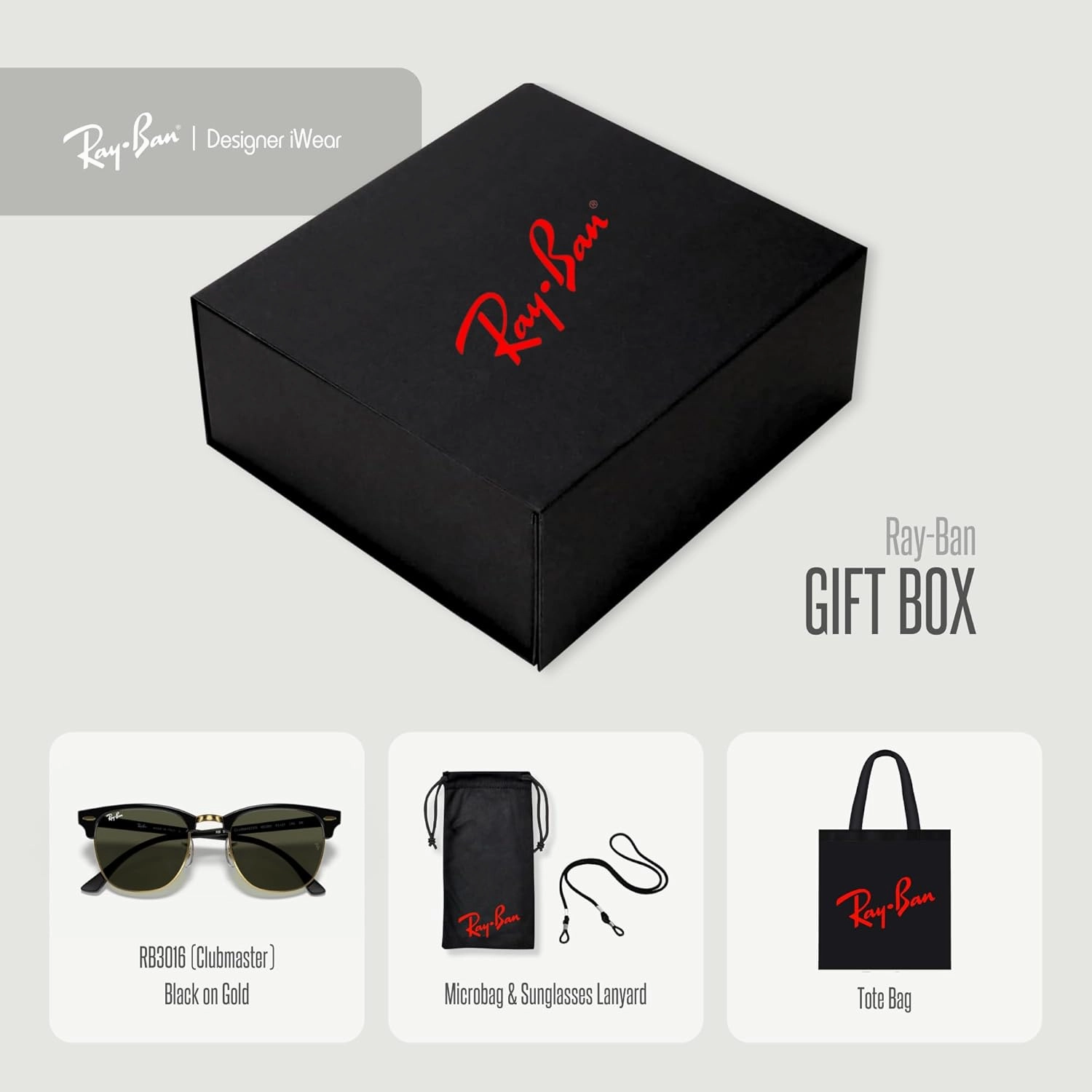 Ray-Ban Sunglasses - Luxury Gift Set: Includes Sunglasses, Tote, Microfiber Bag, Leash in Box Ideal for Gifting
