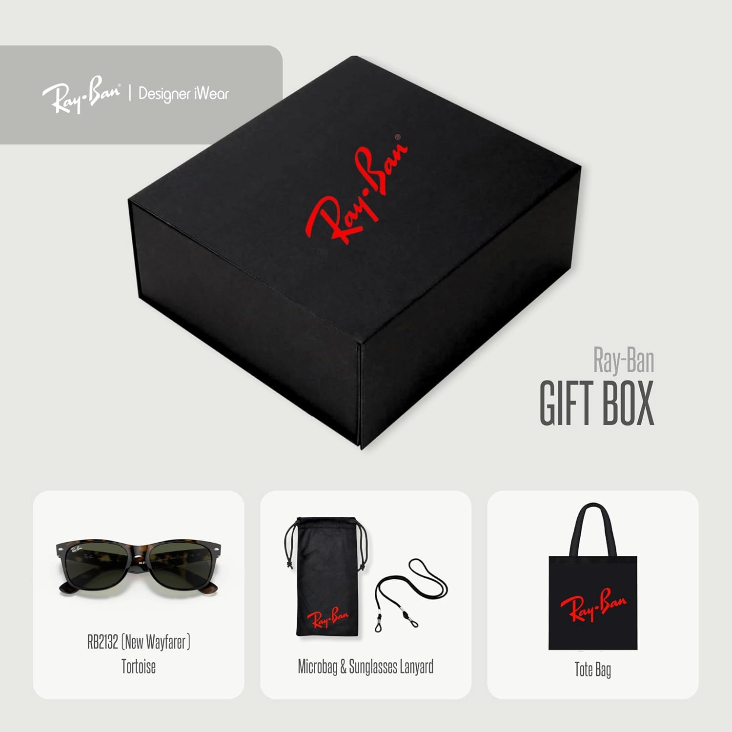 Ray-Ban Sunglasses - Luxury Gift Set: Includes Sunglasses, Tote, Microfiber Bag, Leash in Box Ideal for Gifting